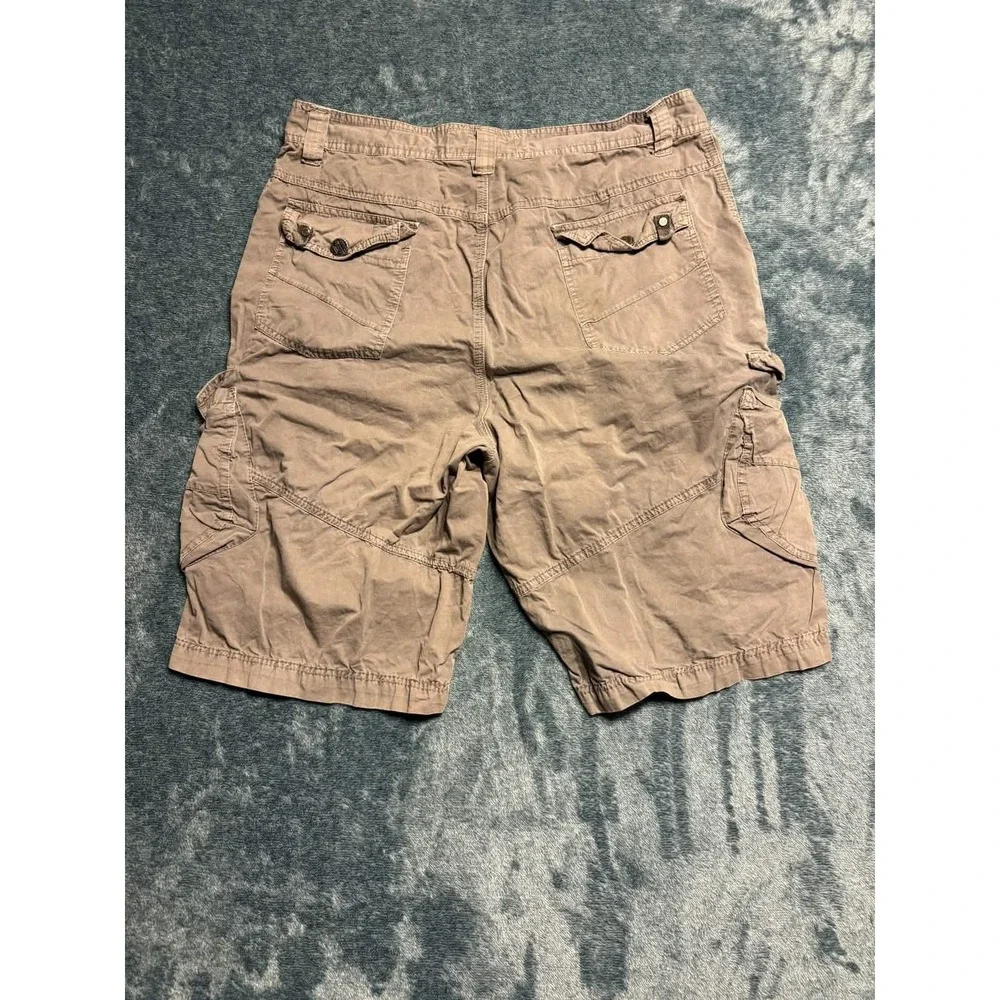 Broken Threads Mens Cargo Shorts Regular Fit 36 Brown Multi Pocket Bleach Mark